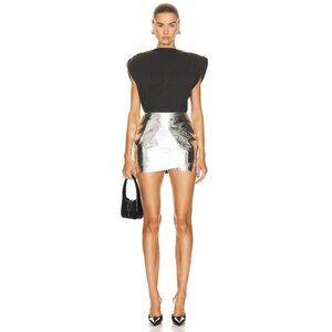 High-Waist Metallic Silver Mini Skort